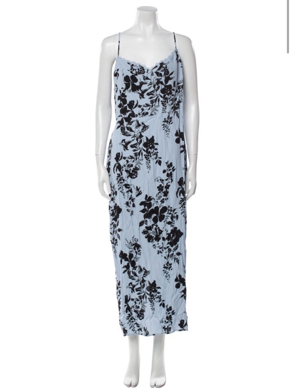Reformation Light Blue Floral Slip Dress with Black Print
